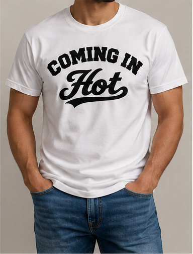 Coming In Hot Retro Script T-Shirt – White